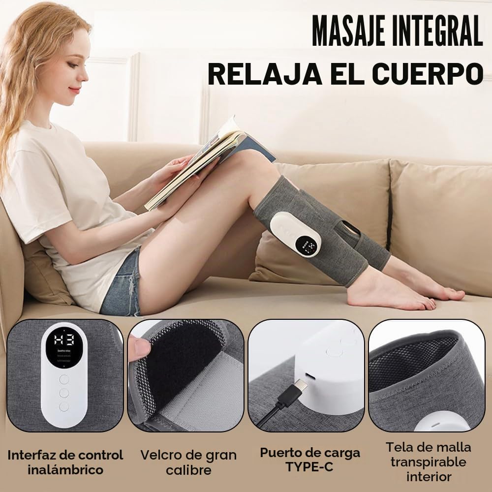 Masajeador de Pantorrillas, Inalámbrico Masajeador Pantorrillas, Piernas Recargable masajeador con 3 Modos y 3 Intensidades para Piernas Cansadas y Doloridas Muscular, Relajación Muscular