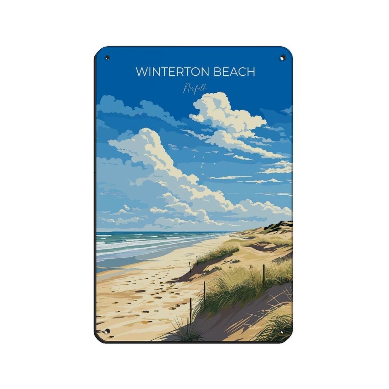Poster Winterton Beach vintage métal - Déco murale voyage Norfolk 20x30cm