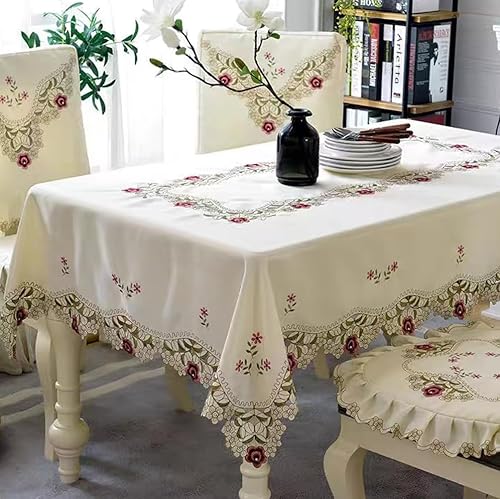 Mantel de encaje bordado de rosa lavable, a prueba de polvo, mantel rectangular de tela para cocina, cena, picnic, decoración del hogar al aire