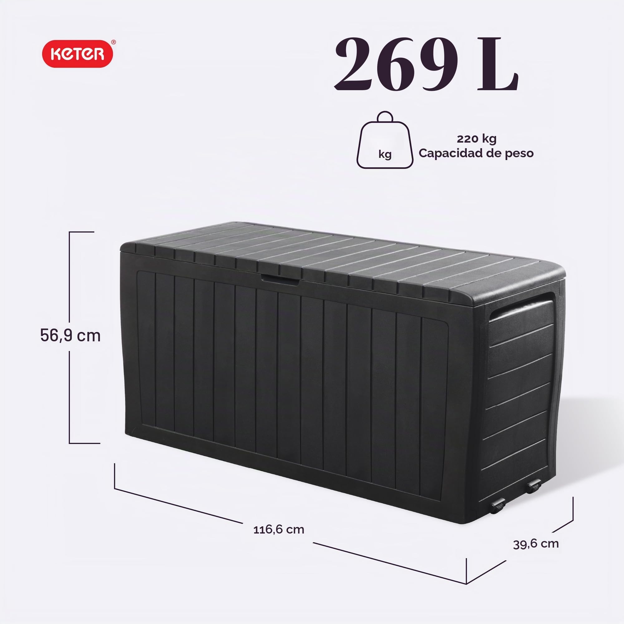Keter Marvel Plus Arcón de resina de 3785 l para organización y almacenamiento de muebles de patio, cojines exteriores, almohadas decorativas, herramientas de jardín y juguetes de piscina, gris oscuro