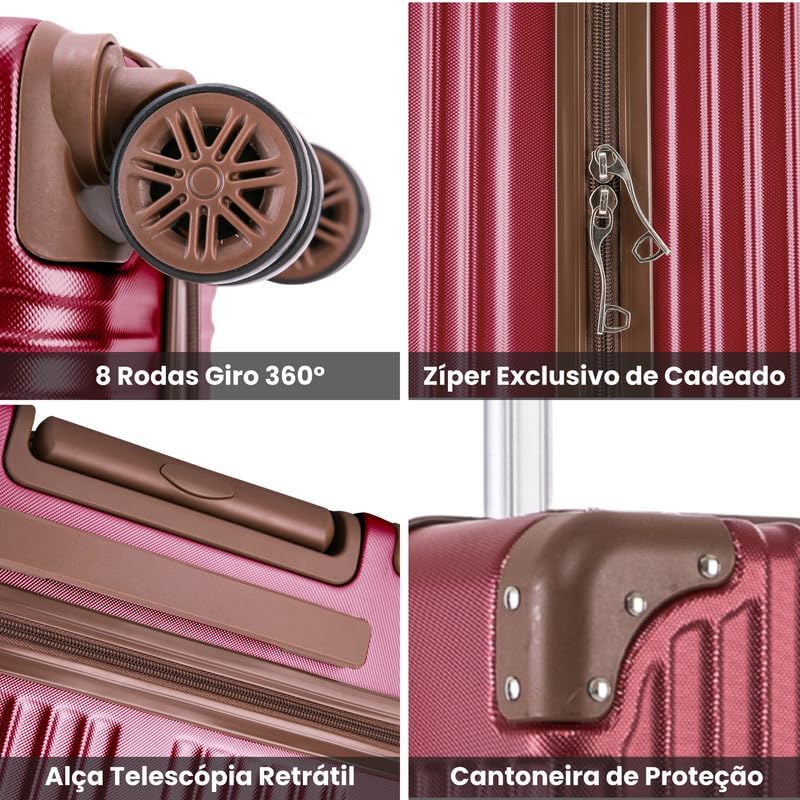SANTINO Mala de Bordo Palazzio Rígida ABS 10kg com 8 Rodas 360 Graus e Trava de Segredo Padrão ANAC SANTINO Mala de Bordo Palazzio Rígida ABS 10kg com 8 Rodas 360 Graus e Trava de Segredo Padrão ANAC