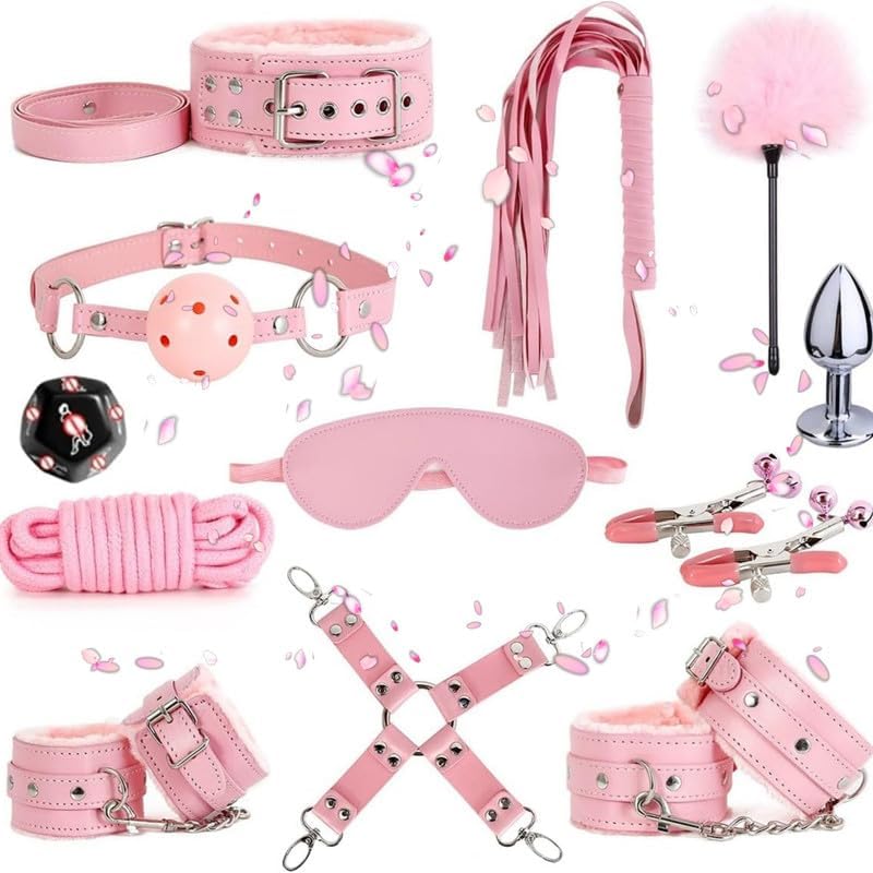 12 Piece Leather Multifunctional Training Set, Feather Stick, Nylon Rope, Sleep Eye Mask, Bedroom Portable Set - D-4 （Purple+Black）
