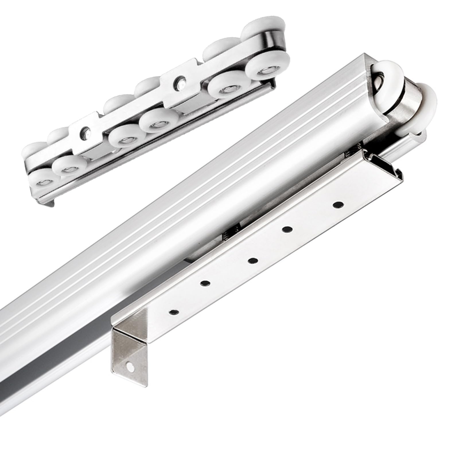 Kit de herrajes para puerta corredera, riel de derivación de 0,9 m con ruedas, accesorios impermeables para puertas de granero para armarios y armarios, acabado plateado y blanco personalizable