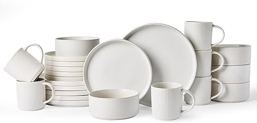 Miniatura 62 de Juego de platos y cuencos Famiware Star, juego de vajilla moderna de cerámica para 6, juego de vajilla de cocina de 18 piezas - Resistente a las