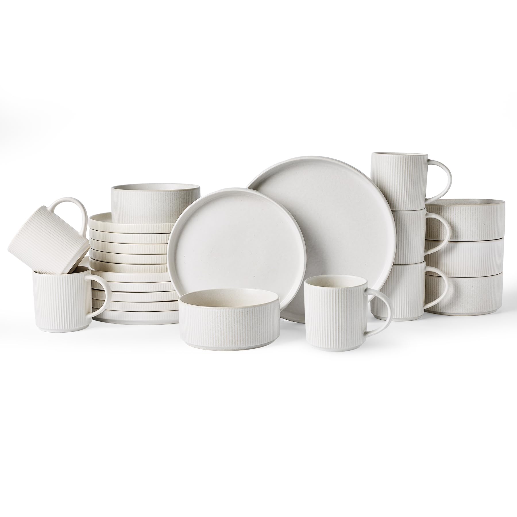 Famiware Star Dinnerware Sets with Mugs, Ceramic Plates and Bowls Set for 6