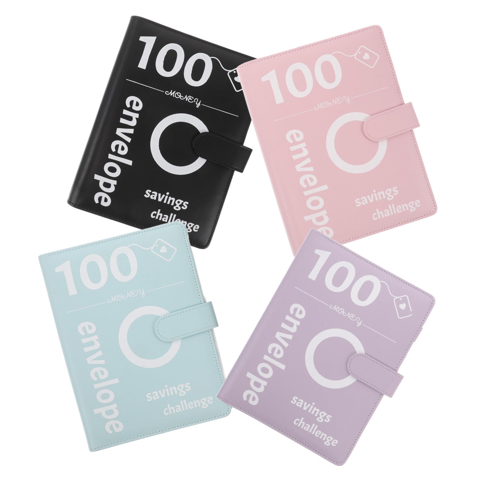 Quaderno ad Anelli per Gara di Risparmio 100 Buste, 4 Set | Pu, Plastica e Metallo, Buste Trasparenti Incluse, Stile Elegante per Coppie e Uso Quotidiano