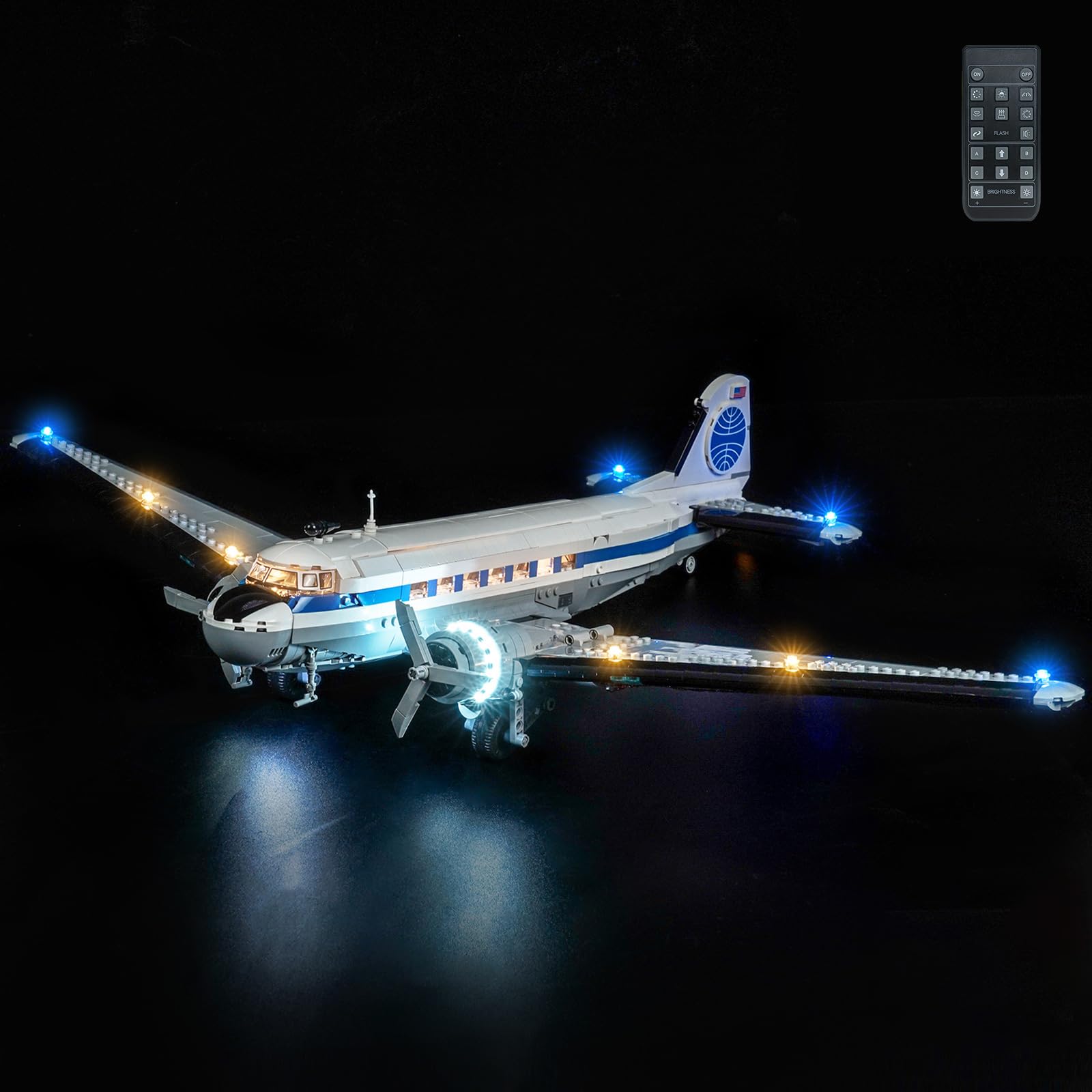 Remote Control Led Light Set Compatible with Lego Dougla DC-3 PAN AM Airliner 11378 (No Model), Decoration Lighting Set Compatible with Lego Dougla DC-3 PAN AM Airliner Building Blocks