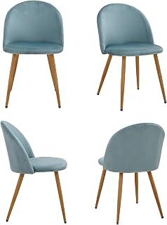 Pack de 4 Silla de Comedor, Silla de Comedor de Terciopelo Suave, con Patas de Metal, con Almohadilla Protectora Ajustable - Verde