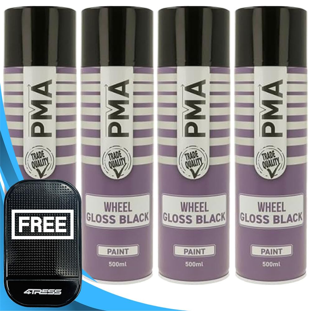 4TRESS PMA 4x Gloss BLACK Wheel Spray Paint Fast-Drying Professional Can 500ml Non-Slip Dash Mat(4T-PCPA1028)