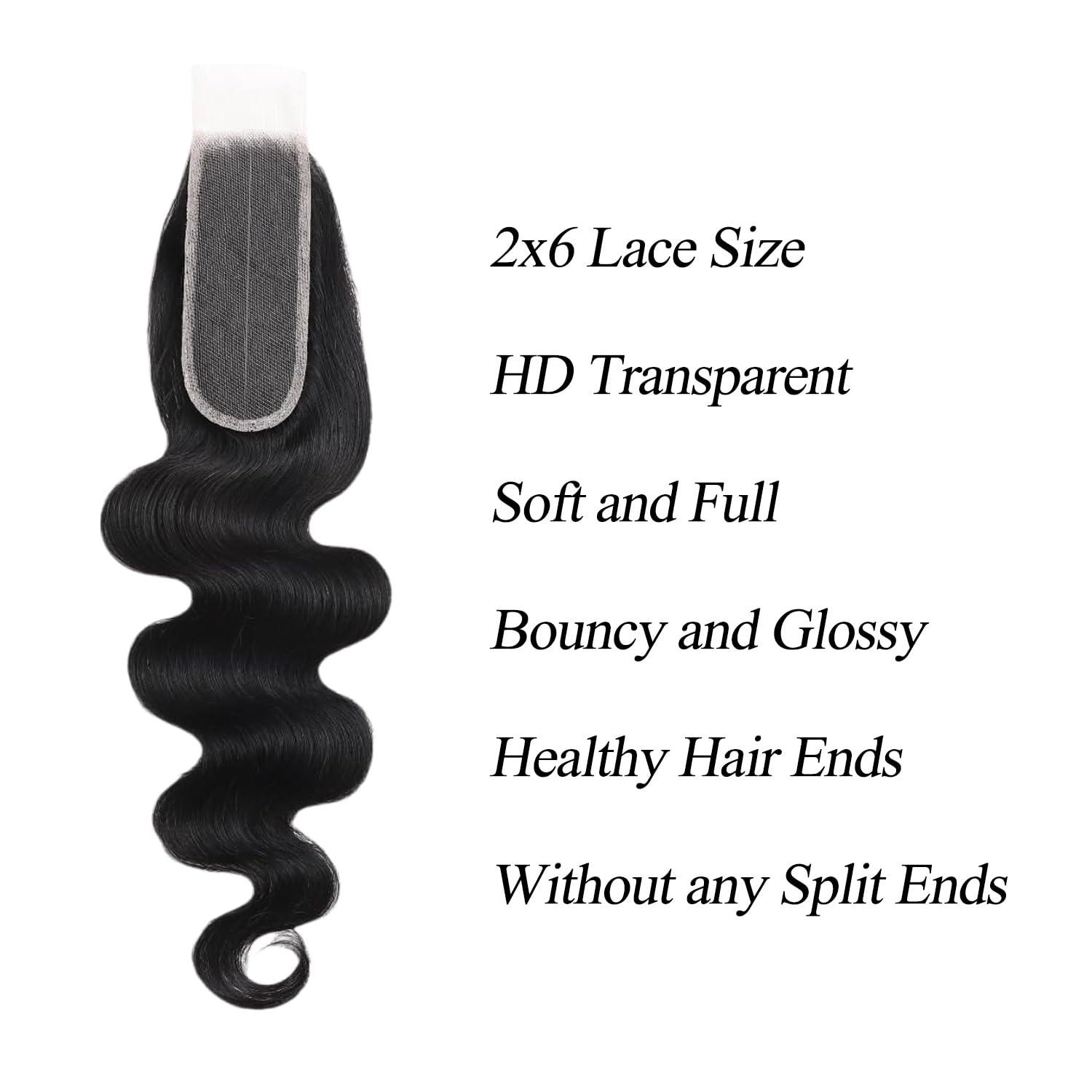 2X6 Lace Closure High Density Body Wave 2 by 6 HD Transparent Lace Closure 14 Inch Pre Plucked With Baby Hair Kim K Closure 100% Brazilian Virgin Unprocessed Middle Part Human Hair Natural Black