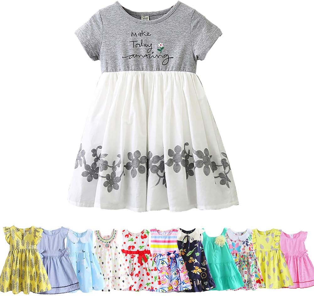 ABALACOCO Girls Kids Cotton Dress Todder Sleeveless Sundress Casual Printed Flower Bowtie Tutu Party Dress 2-10T