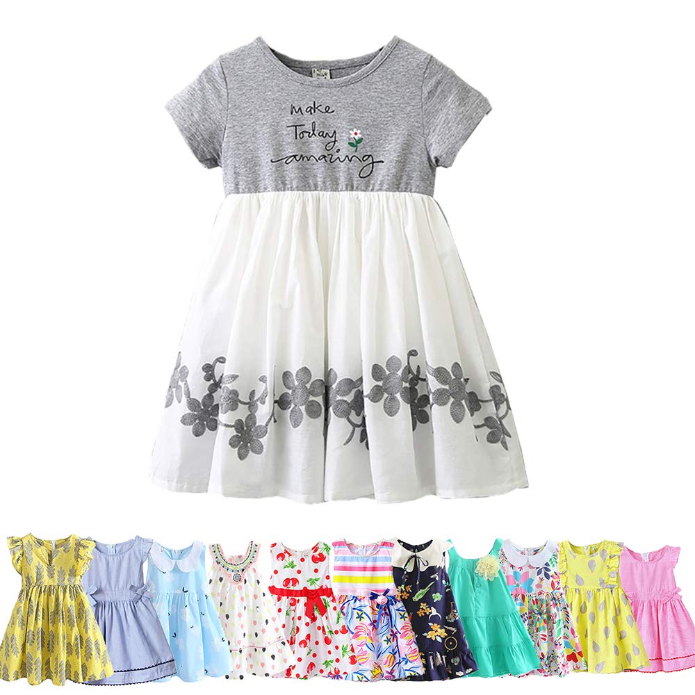 ABALACOCO Girls Kids Cotton Dress Todder Sleeveless Sundress Casual Printed Flower Bowtie Tutu Party Dress 2-10T