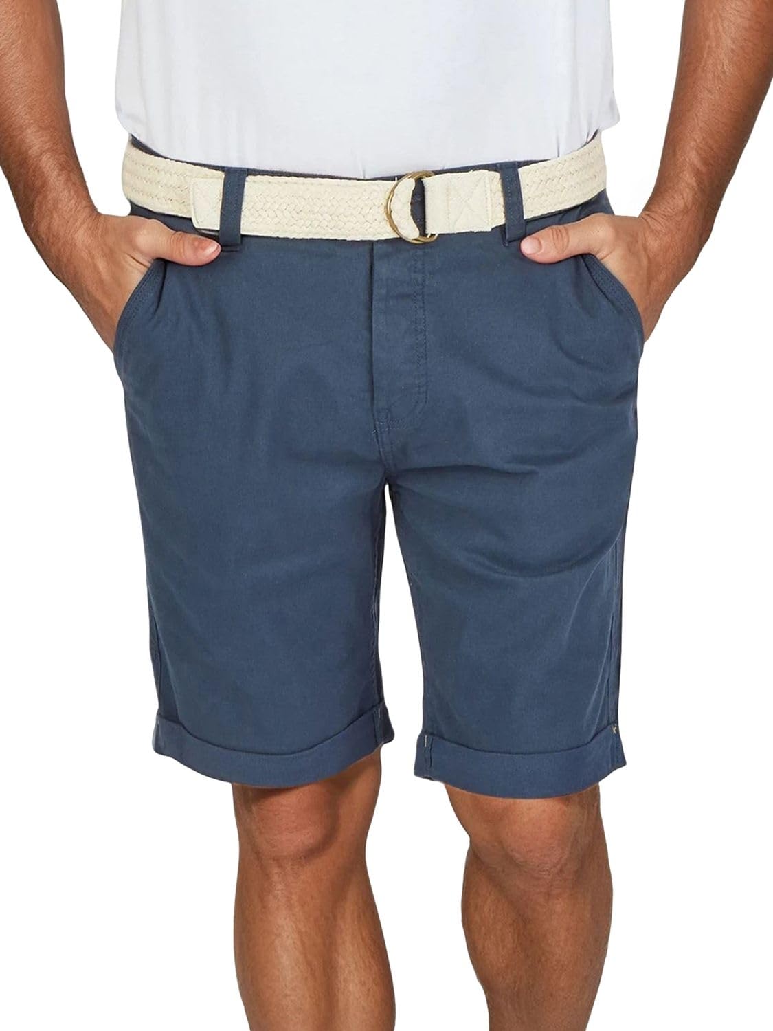 DENIMFY Chino Shorts Herren mit Gürtel Regular Fit DFLio Kurze Hosen | Bermuda Shorts Knopfleiste Stretch Beige Grün Blau Grau 31 32 33 34 36 38 40 42