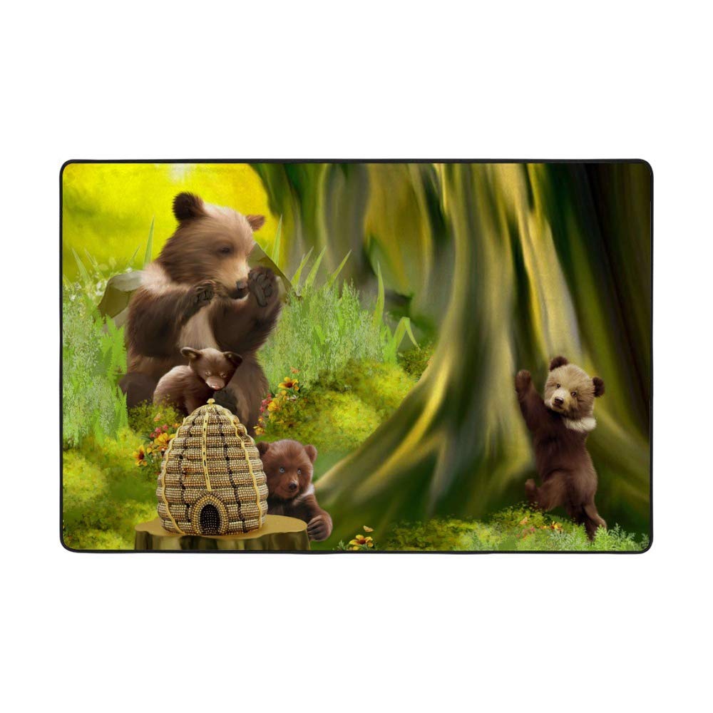 Tapis vert forêt ours 160x122cm en velours corail pour salon