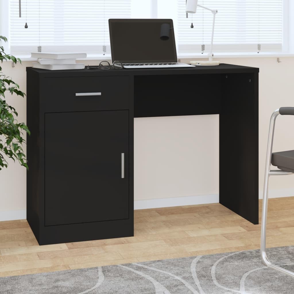 Scrivania con vano portaoggetti, colore nero, 100 x 40 x 73 cm, in legno, tavolo da lavoro per computer, ufficio, segretario per casa, ufficio, studio, appartamento