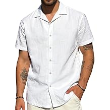 Mens Cotton Linen Shirt Casual Lightweight Button Down Shirt Short Sleeve Summer Beach Vacation Tops