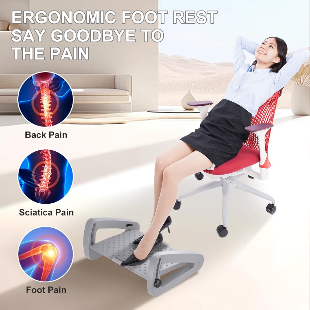 Poggiapiedi regolabile sotto la scrivania a sei altezze – poggiapiedi ergonomico con rulli massaggianti – grigio
