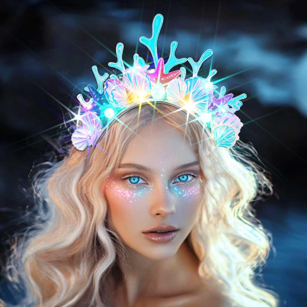 DRESBE Light Up Shell Headband LED Pearl Headbands Coral Glow Party Hair Accessories for Women - Image 6