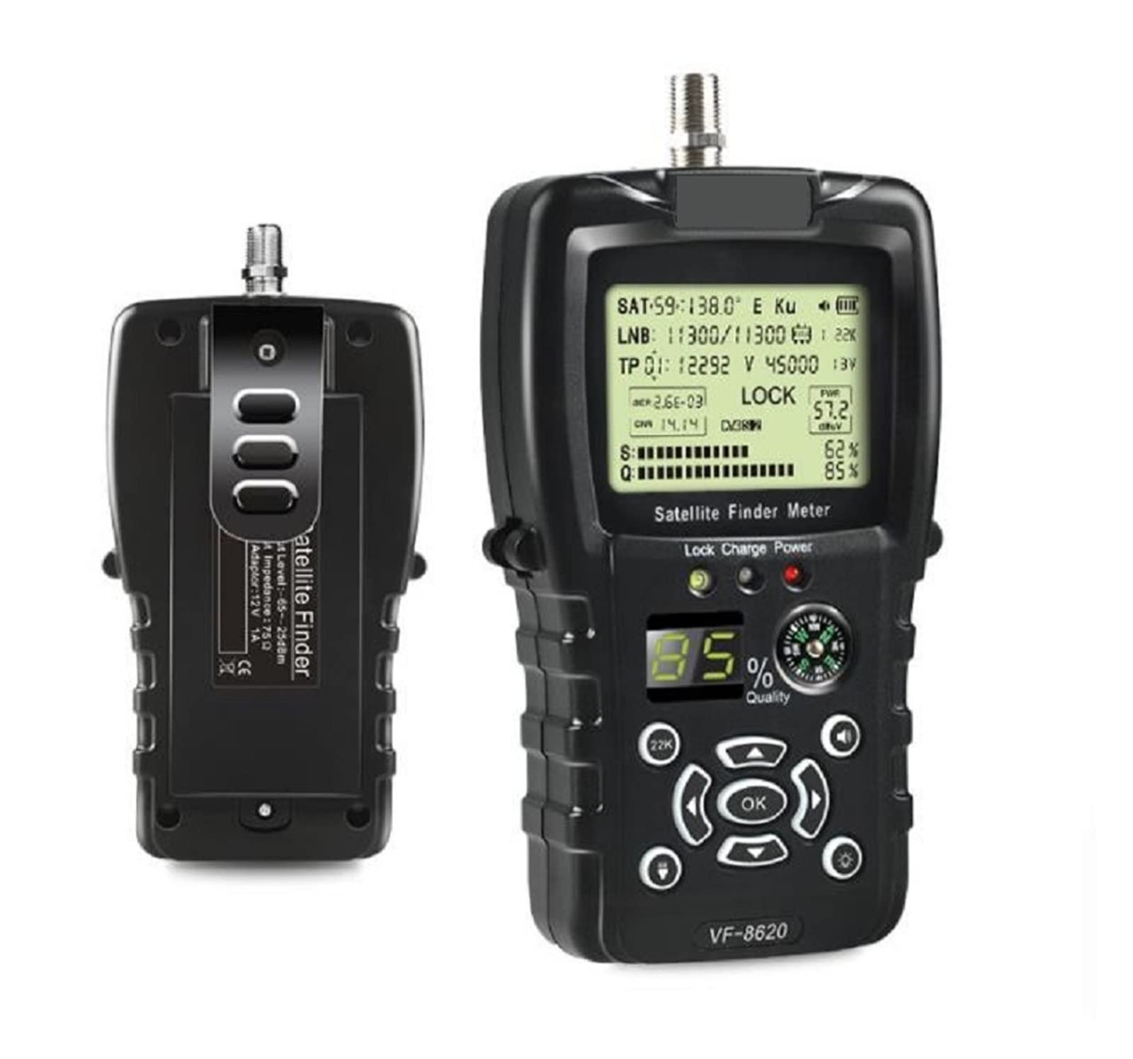 VF-8620 HD Digital Satellite Finder DVB S2/MPEG2 SatFinder Meter H.264 Con Bussola Retroilluminata Lion Battery Decodificatore del ricevitore
