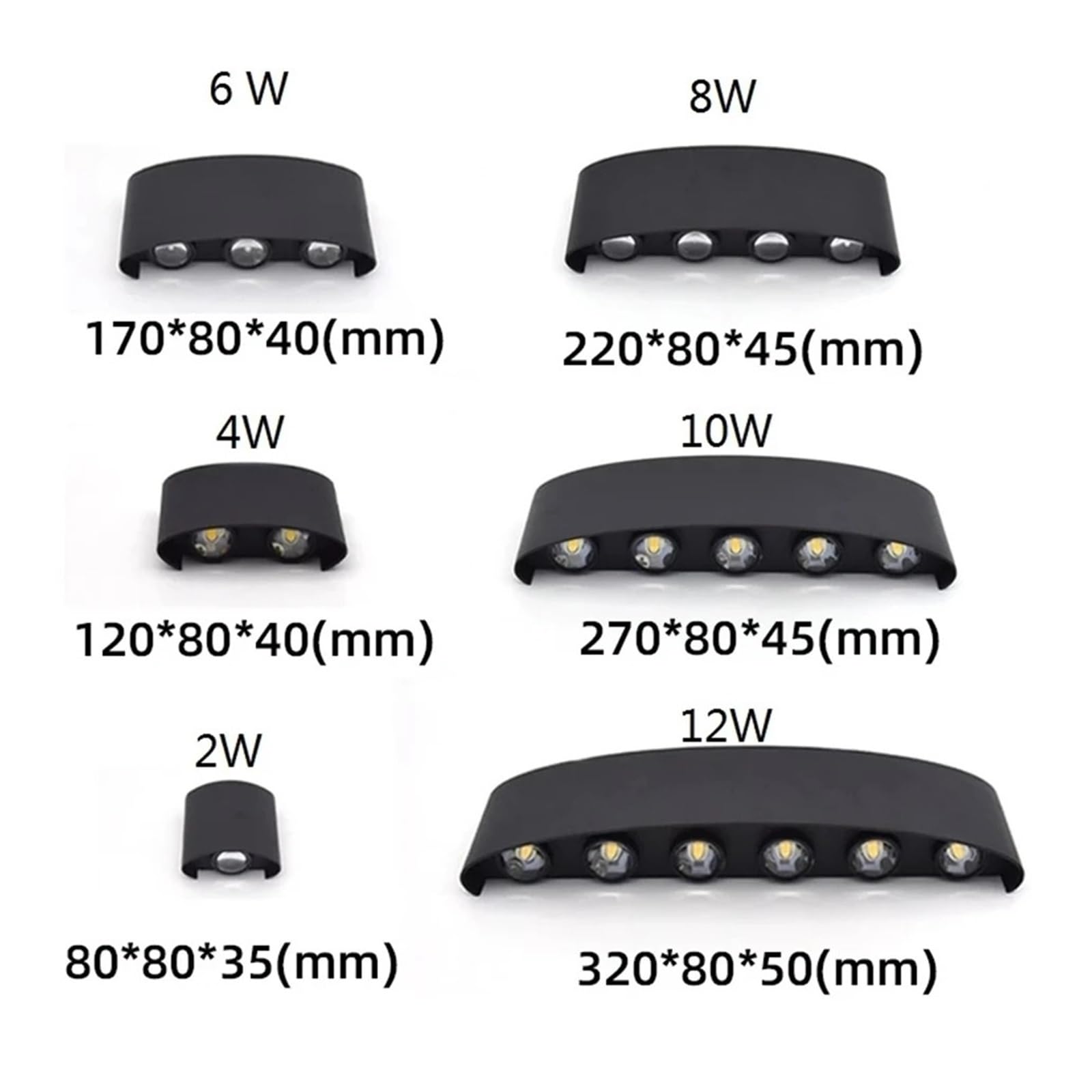 Zewnętrzne Wodoodporne Kinkiety LED Up Down Light Biała Czarna Aluminiowa Lampa Ścienna Wodoodporna IP65 Wewnętrzna Zewnętrzna Kinkiet Ścienna Szeroko Stosowane(Warm White (2700-3500K),Black 12W)