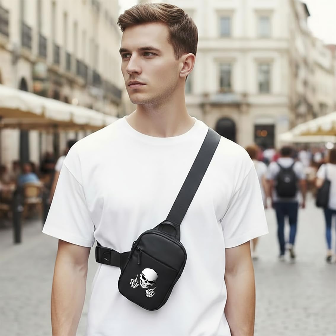 FOECBIR Small Travel Sling Bag For Men Women Waterproof For Mens Mini Crossbody Bag Men Chest Bags For Travel Work Sport (Skull Finger, Small) - Image 3