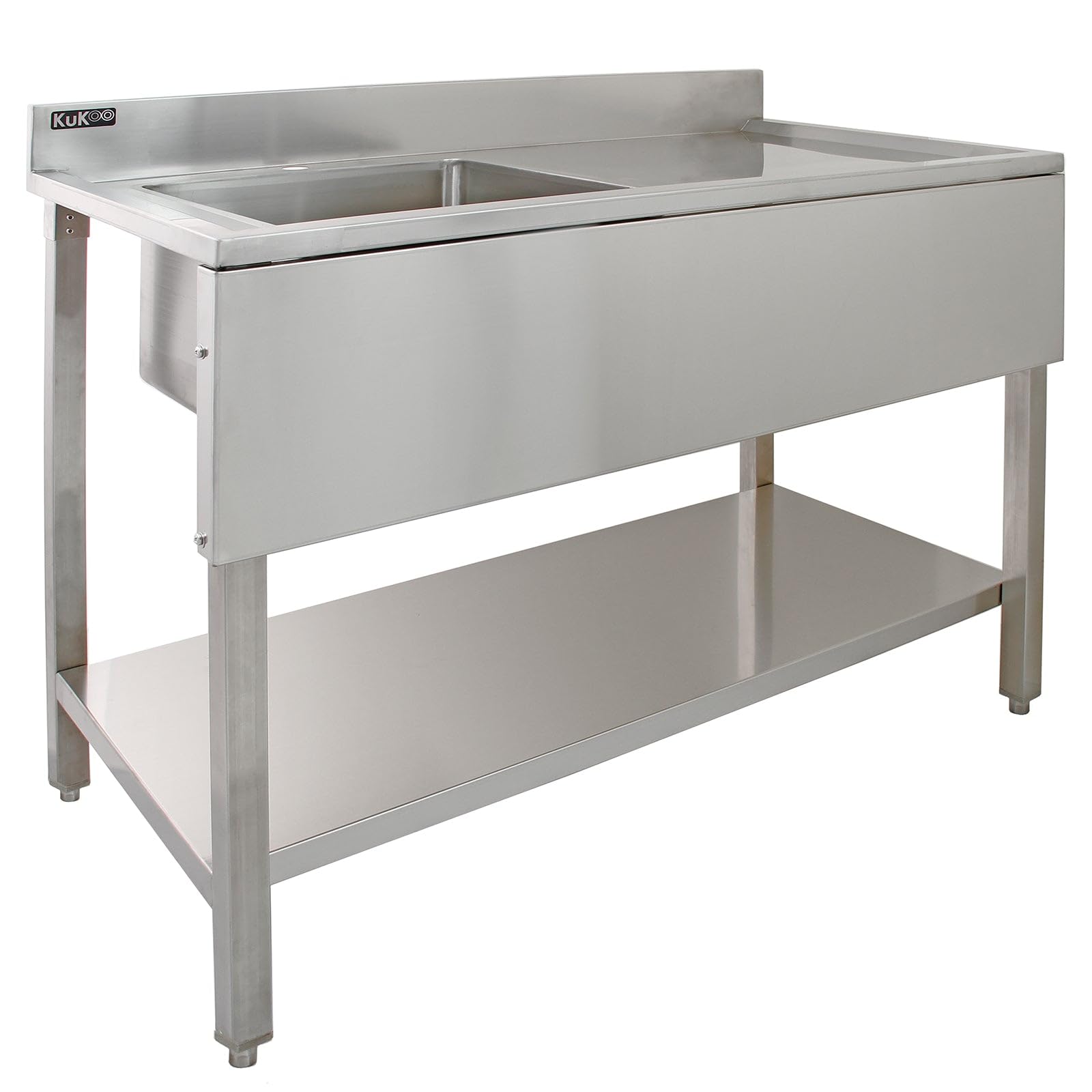 Kukoo White Commercial Kitchen Catering Sink, Stainless Steel, Right Hand Drainer, 1.0 Bowl, 120Cm Wide