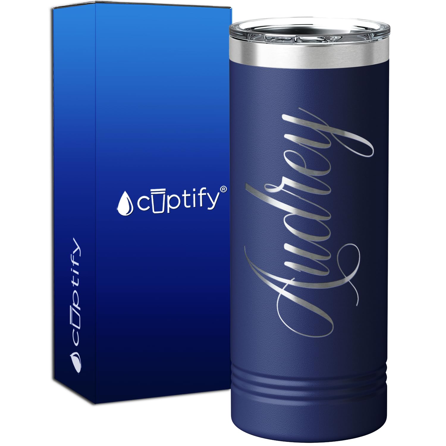 Personalized Skinny 22 oz with Lid on Navy Blue Customized Laser Engraved Cup Gift Stainless Steel Vacuum Insulated Mug