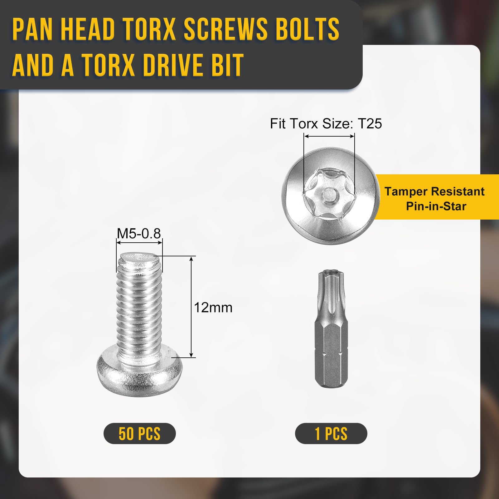 DTGN M5x12mm Pan Head Torx Security Screws, 50Pack, Good for Machinery - Image 2