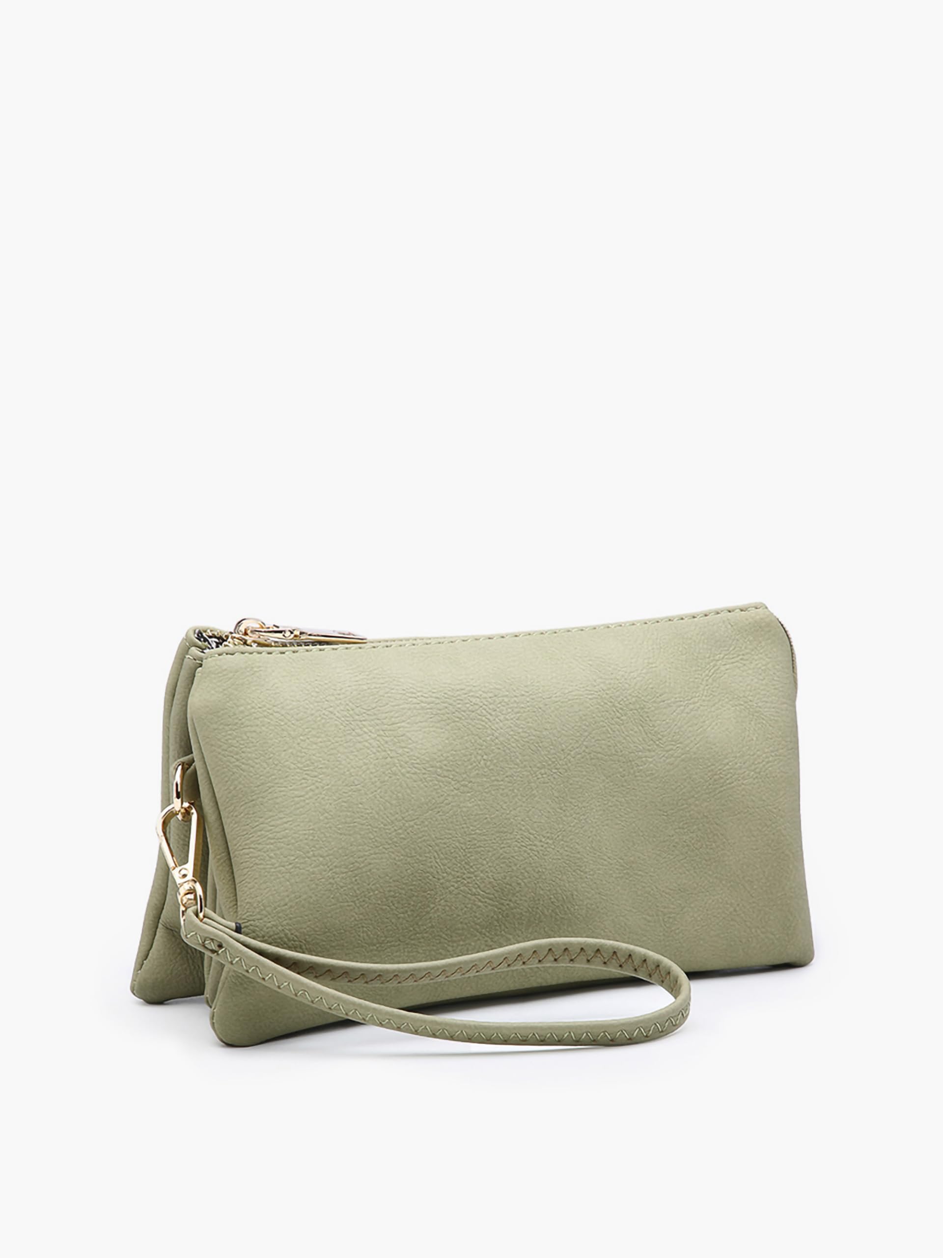 JEN & CO. Riley Vegan Leather Wristlet, Womens, Small Clutch, Adjustable, Detachable Strap, Convertible Crossbody, Shoulder Handbag, Purse - Pale Sage