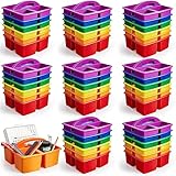Bulk Classroom Supplies Assorted Bright Colors Portable Plastic Storage Caddy Classroom Caddy Organizer for Classroom Plastic Caddy with Handle Stackable Storage Supplies for Kids Teachers (12 Pcs)