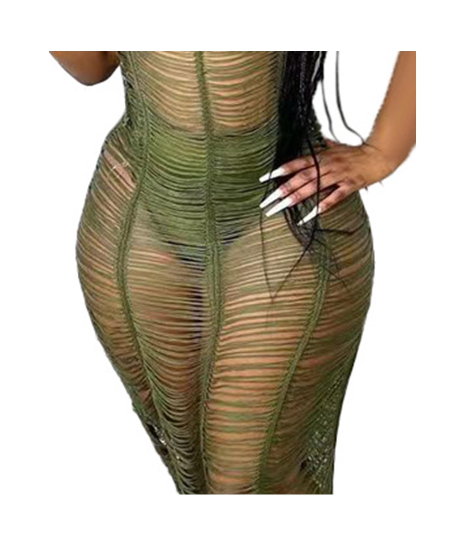 SOMTHRON Maxi abito lungo da donna con scollo all'americana, senza maniche, trasparente, lavorato a maglia, da spiaggia, copricostume da bagno