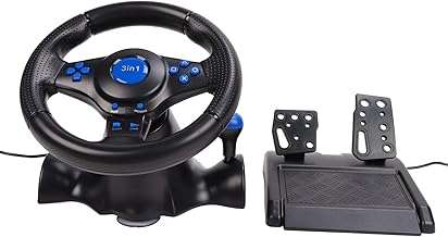 Racing Steering Wheel Driving Wheel, USB 3 in 1 Gaming Steering Wheel 180 Degree Rotation with Floor Pedals for PS3 PS2 PC