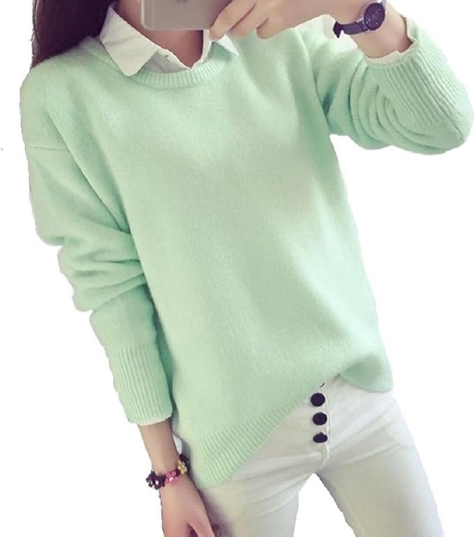 Amazon Cantik ニット セーター レディース トップス パステル ラウンドネック 春 秋 冬 無地 ミント 長袖 シンプル グリーン セーター 通販 Amazon Cantik ニット セーター レディース トップス パステル ラウンドネック 春 秋 冬 無地 ミント 長袖 シンプル グリーン セーター 通販