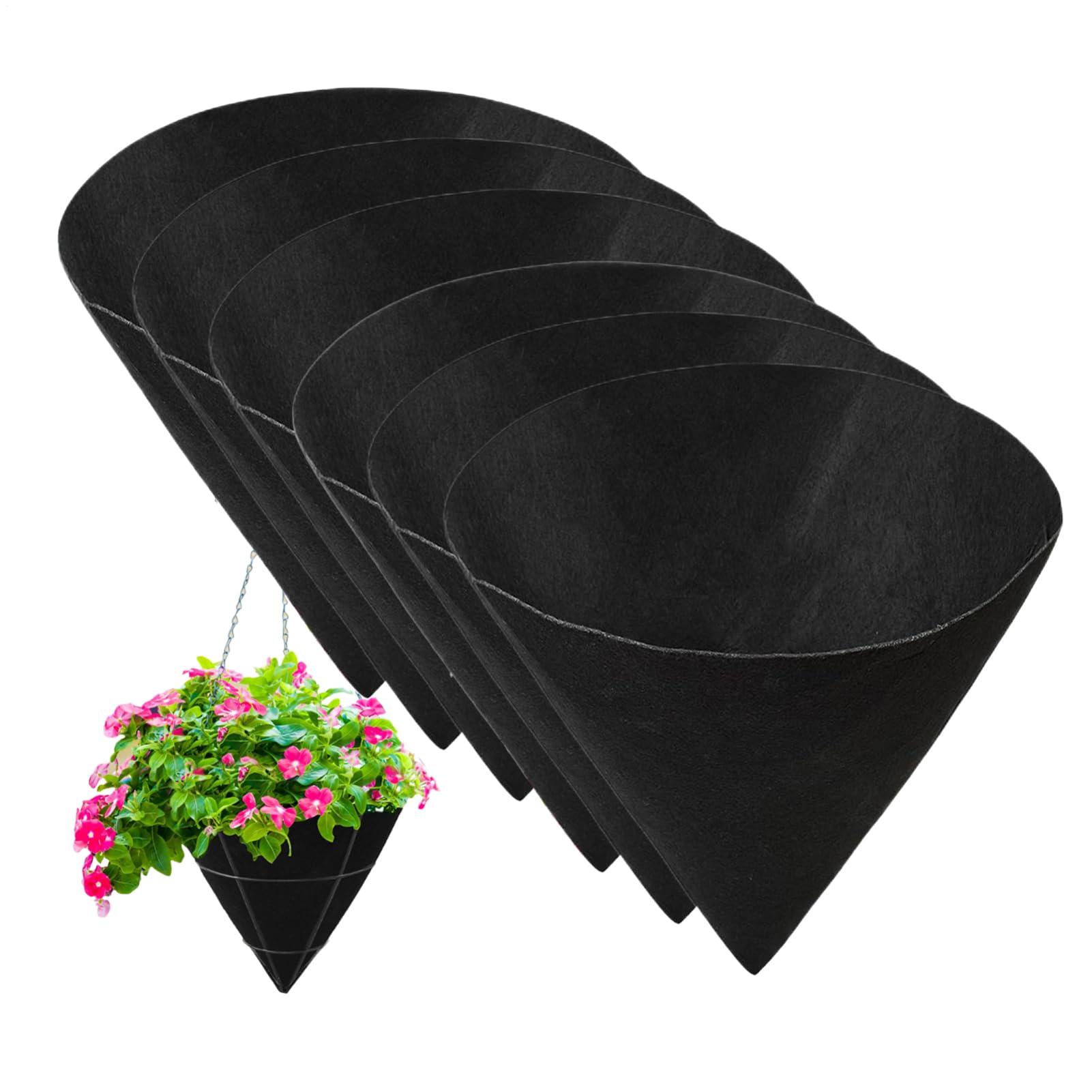 Lebkumas 6pcs Cone Shaped Planter Basket Liners, Felt Material Hanging Plant Basket Liner, Replacement Lining For Outdoor Plant Hanging Baskets For Garden Backyard Farm Driveway Patio