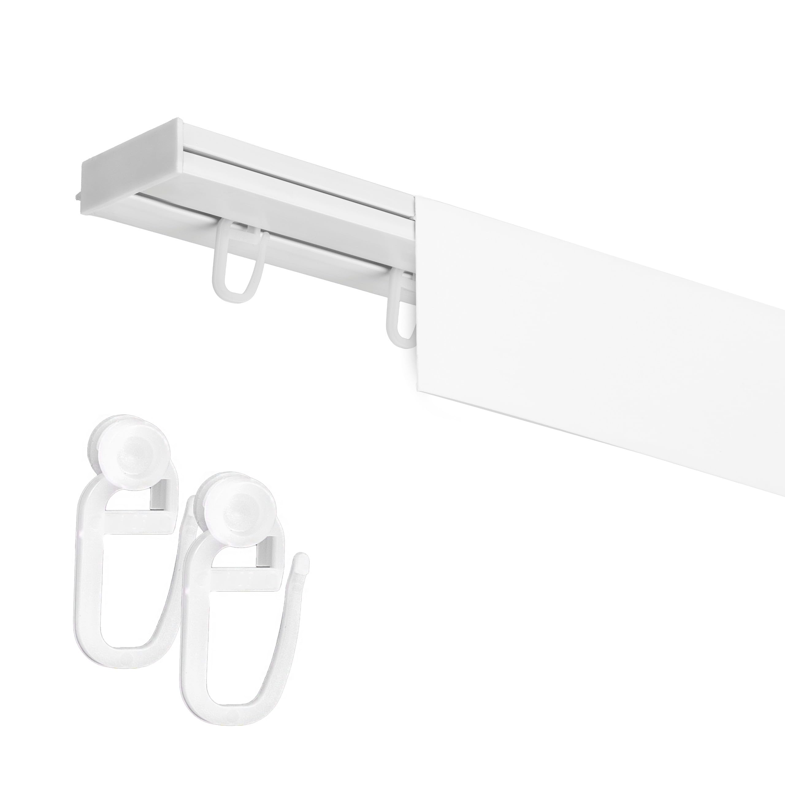 Gardinenschiene mit Blende 1-läufig – PVC Vorhangschiene zur Deckenmontage, Deckenschiene für Vorhänge, Weiß, mit Haken mit Rolle, 440 cm