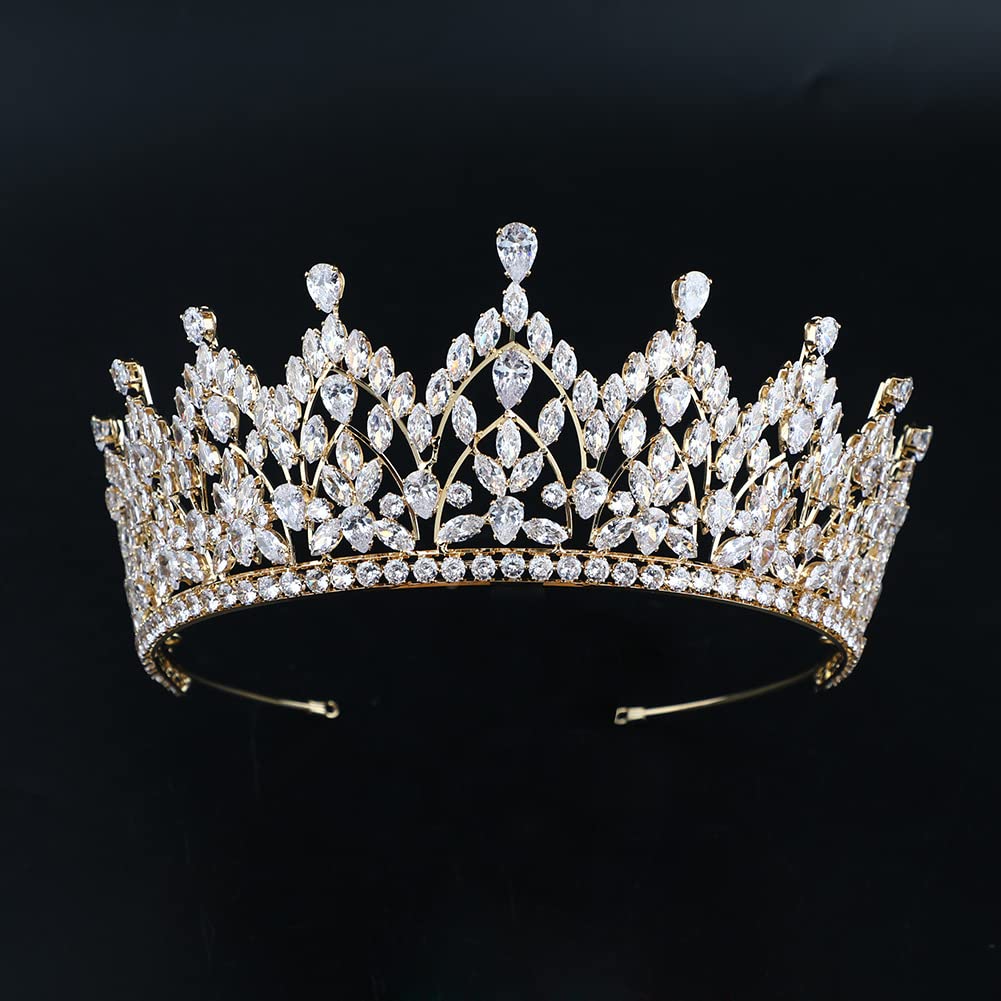 QXMYOO Tiaras de novia grandes de lujo para boda, nivel 5A, circonita cúbica, dulce 16, quinceañera, concurso, princesa, reina, coronas, novia, accesorios para el cabello, HB076
