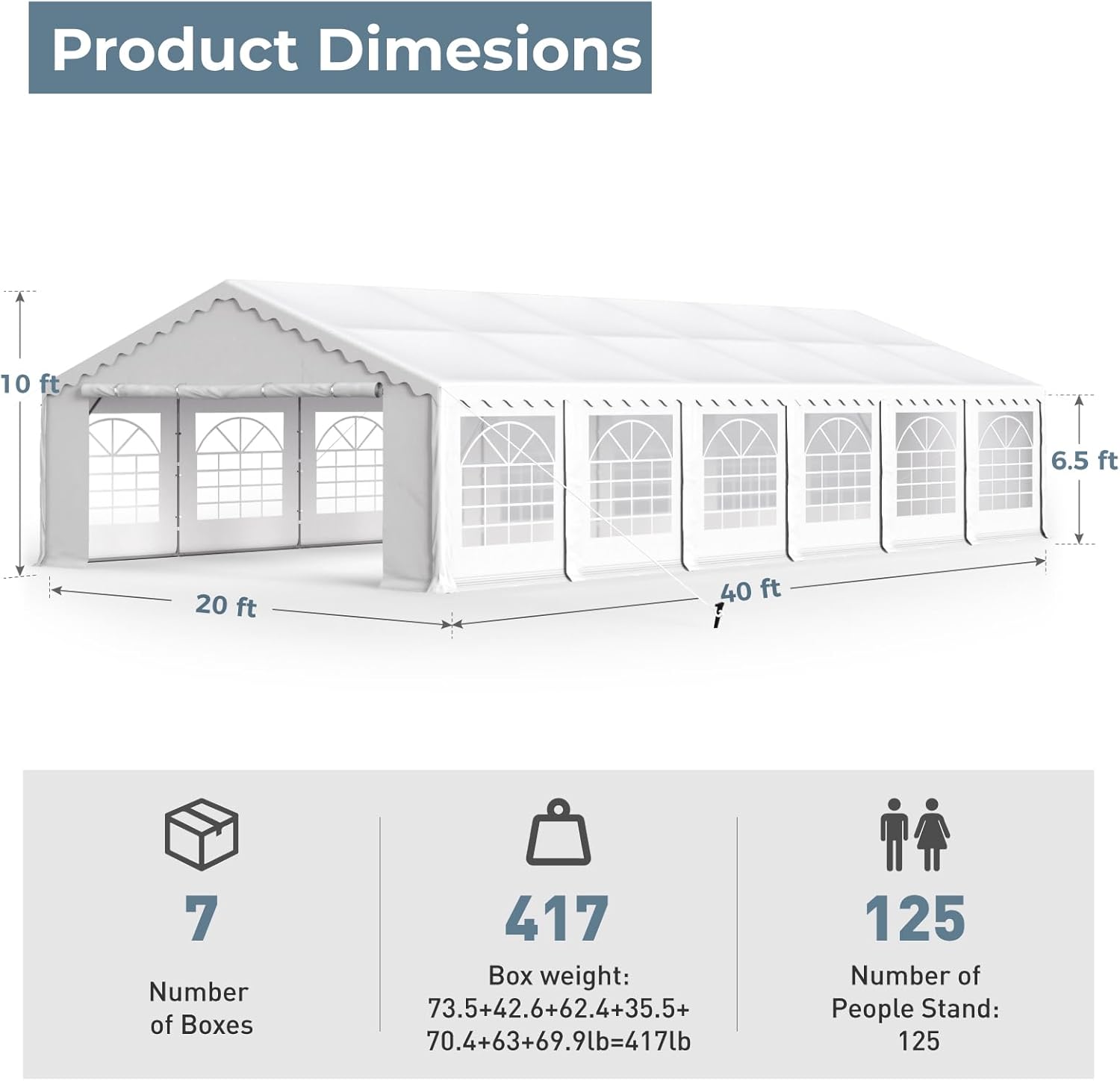 GREEN PARTY 20x40FT Party Tent Heavy Duty, Large Wedding Event Shelters with 7 Carry Bags & Removable Sidewalls, Outdoor Canopy Gazebo Commercial Tents for Parties Carport Camping Garden Patio