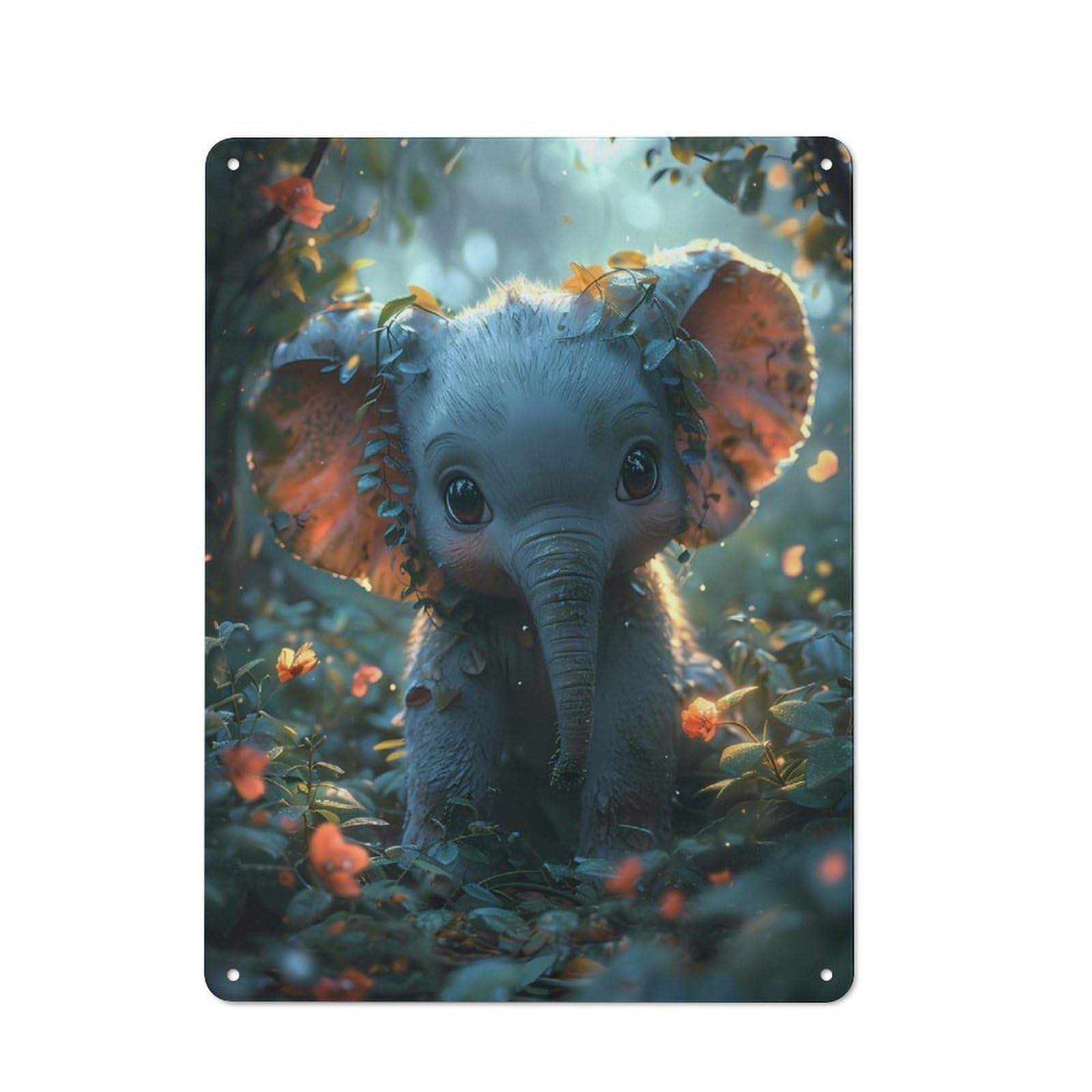 Junmoney Cute Elephant Cartoon Metal Plaque With Design 40X30cm, Retro Kitchen Wall Decor For Bakery, Diner, Cafe Or Family Room