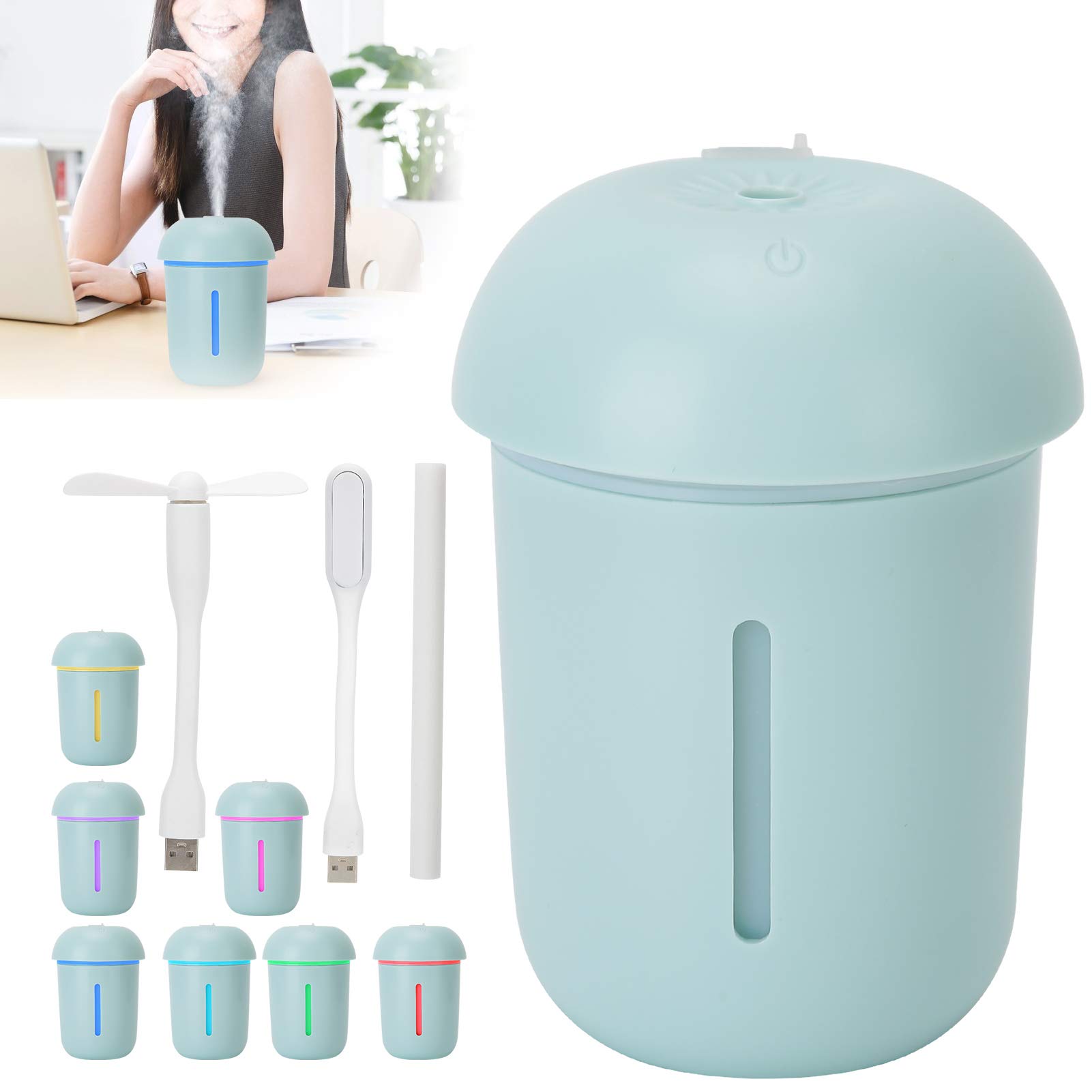Umidificatore USB 200 ml con diffusore di aromi per ufficio, (umidificatore a funghi blu)