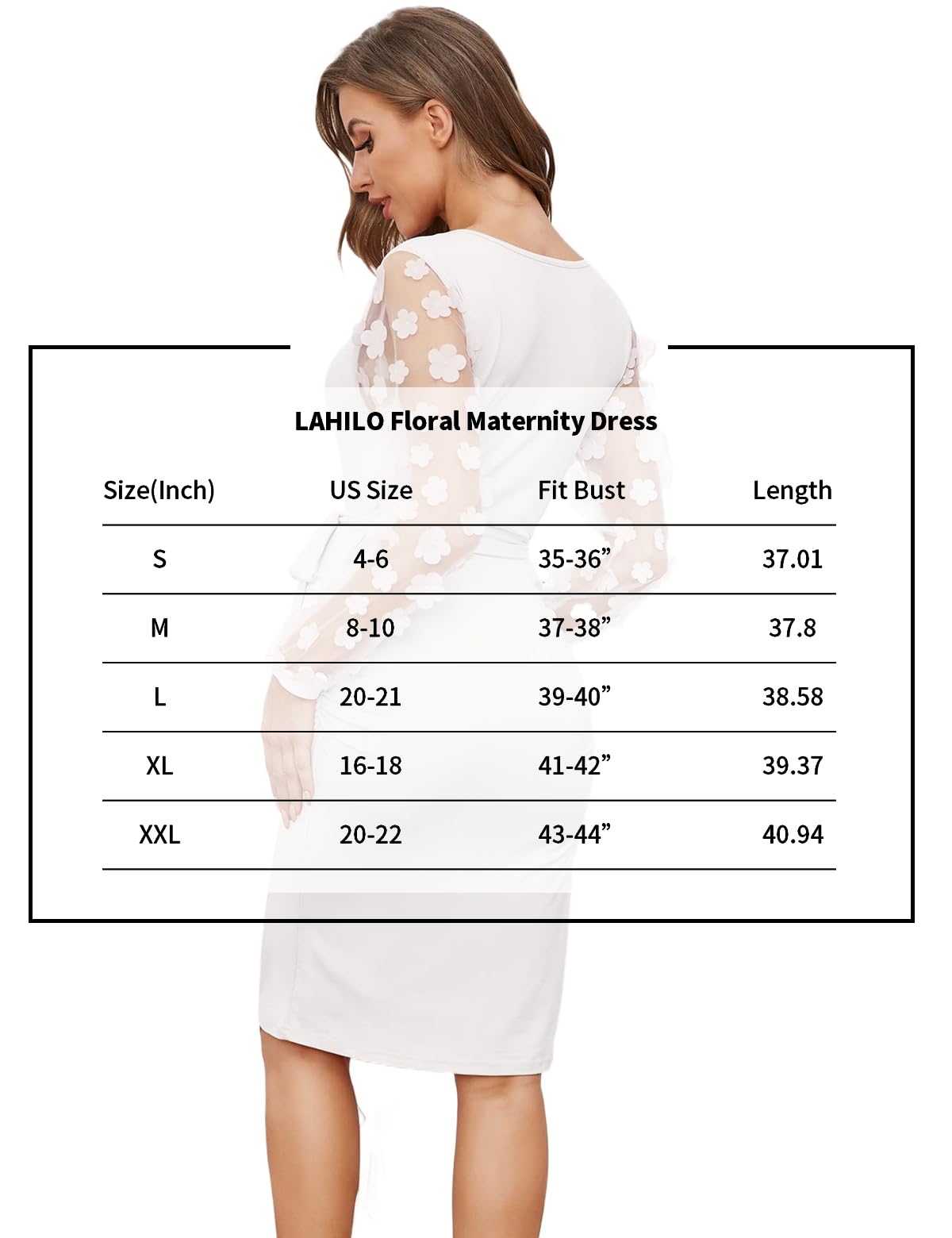 Kwiatowa siateczkowa z długimi bufiastymi rękawami, ciążowa midi, jesienna sukienka ciążowa bodycon, na baby shower, sesję zdjęciową.