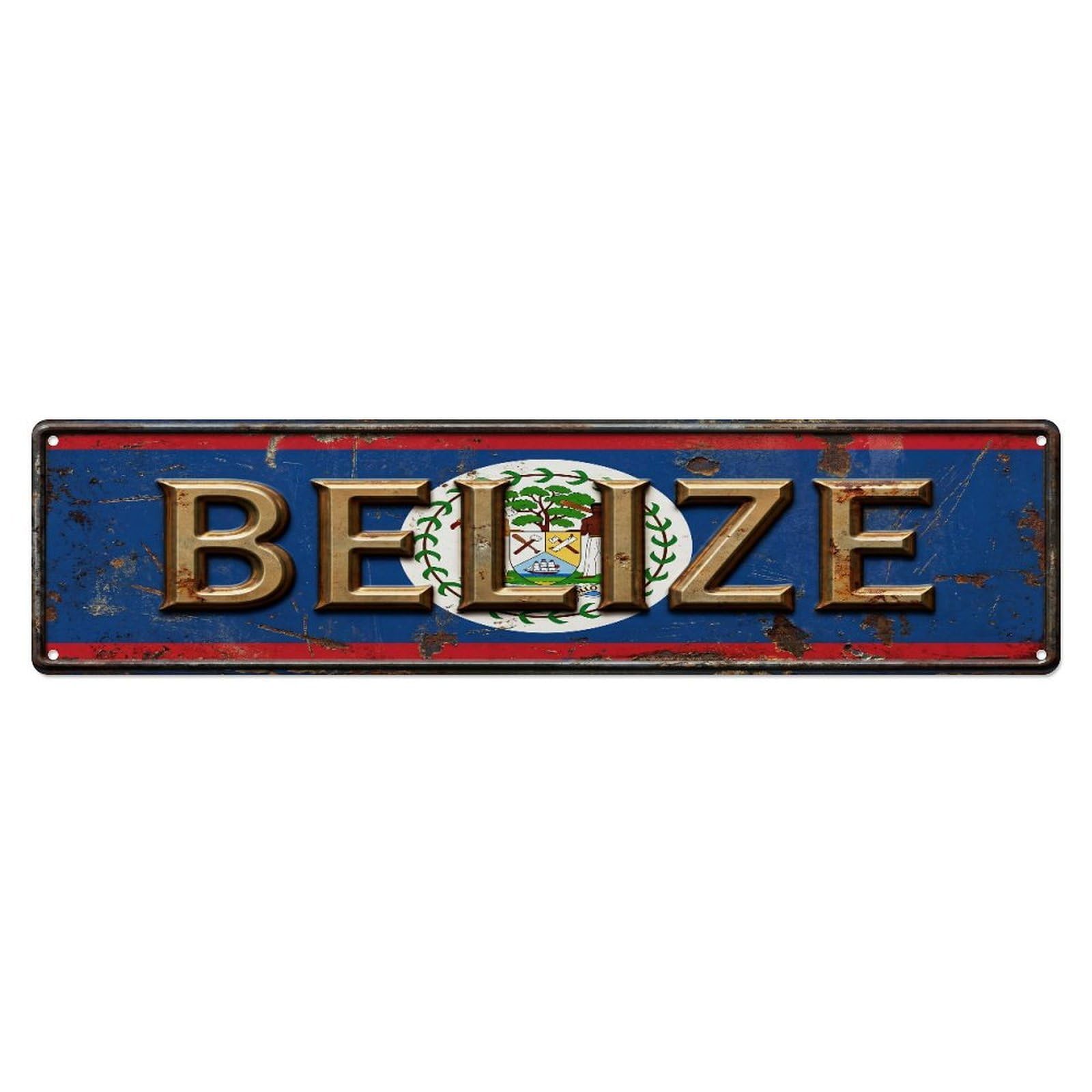 Xanthor Style Metal Tin Sign Vintage Belize Flag Pattern