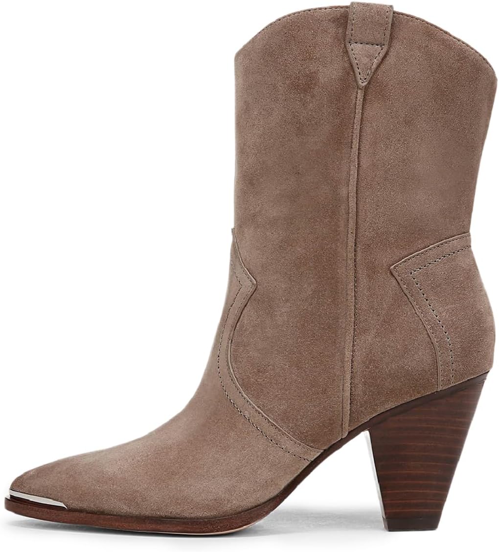 YDN Women Closed Almond Toe Wide Calf Ankle Booties Chunky High Heel Pull On Western Boots Casual Vacation Party Shoes Size 4-16 US