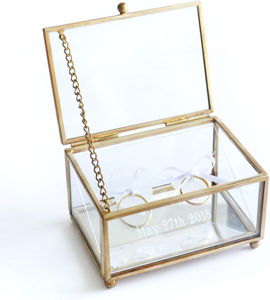 LOVEhandmade Personalized Glass Ring Box, Wedding Glass Ring Bearer Box, Custom Wedding Ring Box, Ring Bearer Box