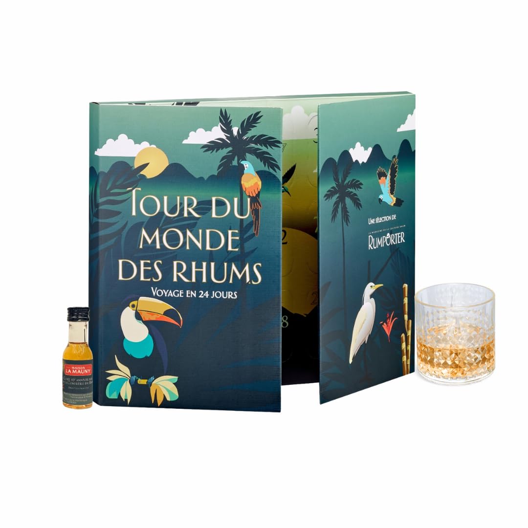 Calendario de Adviento Ron – Caja de degustación con 24 mini rones de 20 ml – “La Vuelta al Mundo de los Rones” de Rumporter – Para hombres y mujeres