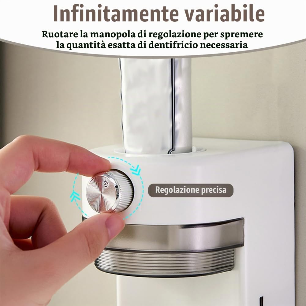 Dispenser Dentifricio Automatico, Distributore Dentifricio Senza Fori con Sensore e Volume di Erogazione del Dentifricio Regolabile per Doccia, Bagno, Toilette