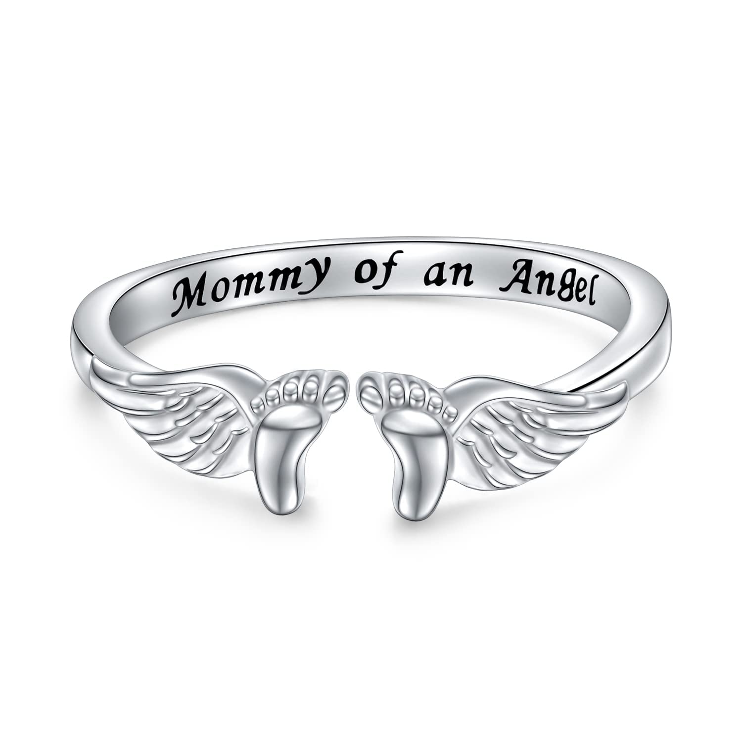 FlyowMiscarriage Ring Loss Mommy of an Angel 925 Sterling Silver Memorial Ring Jewelry Sympathy Pregnancy Miscarriage Gifts for Women Mother Mom Adjustable Size