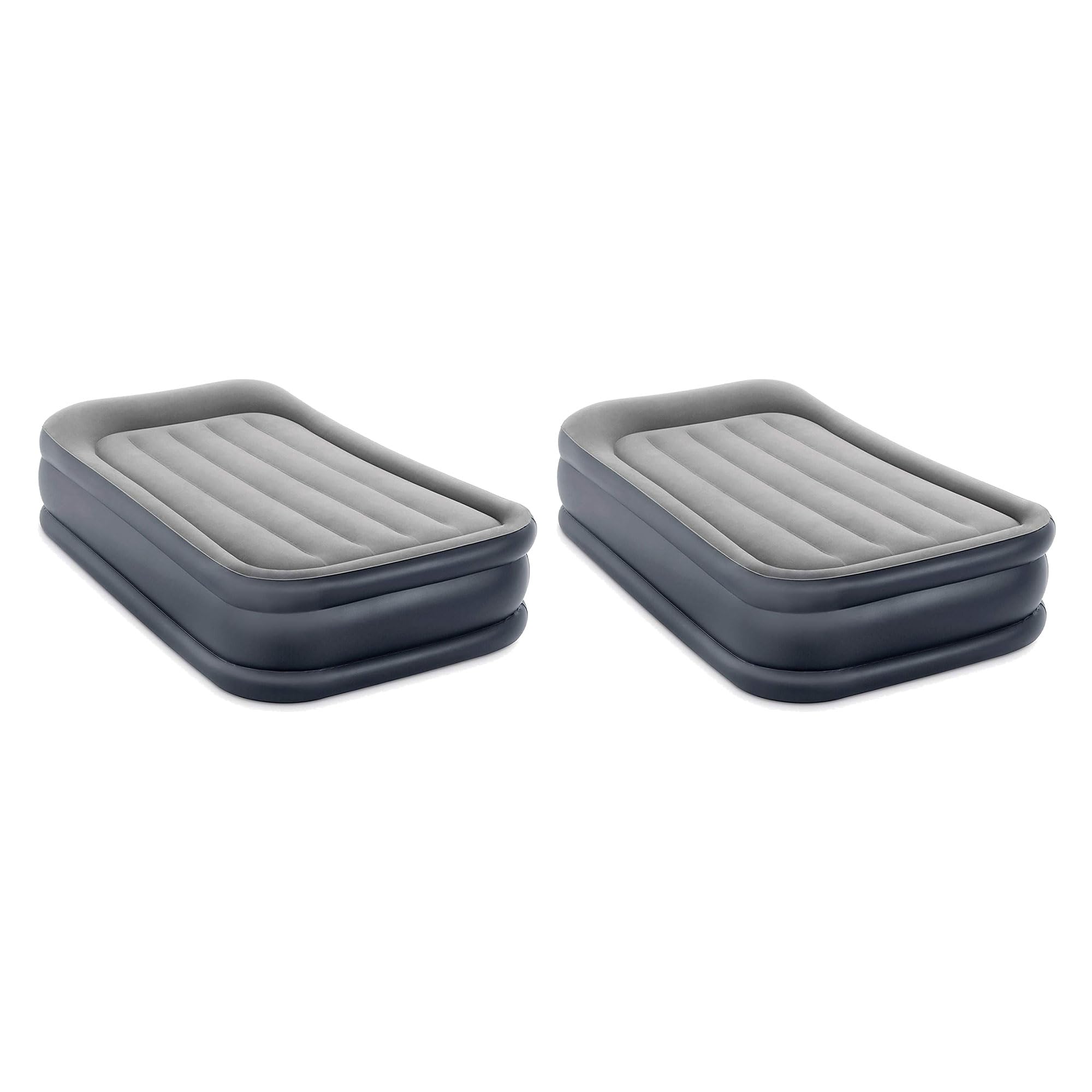 Intex Dura Beam Deluxe Pillow Raised Inflatable Velvet Fiber-Tech Airbed Mattress with Built in Pump & Portable Storage Carrying Case, Twin (2 Pack)