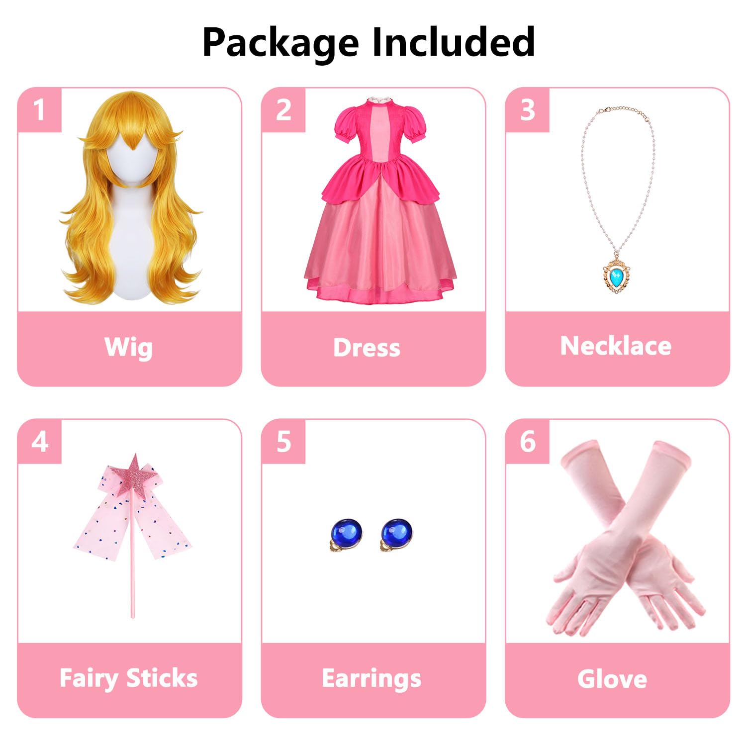 Miulruma Pink Princess Costume for Girls Kids Deluxe Fairytale Royal Dress with Wig Gloves Jewelry Wand Halloween Party Set - 3