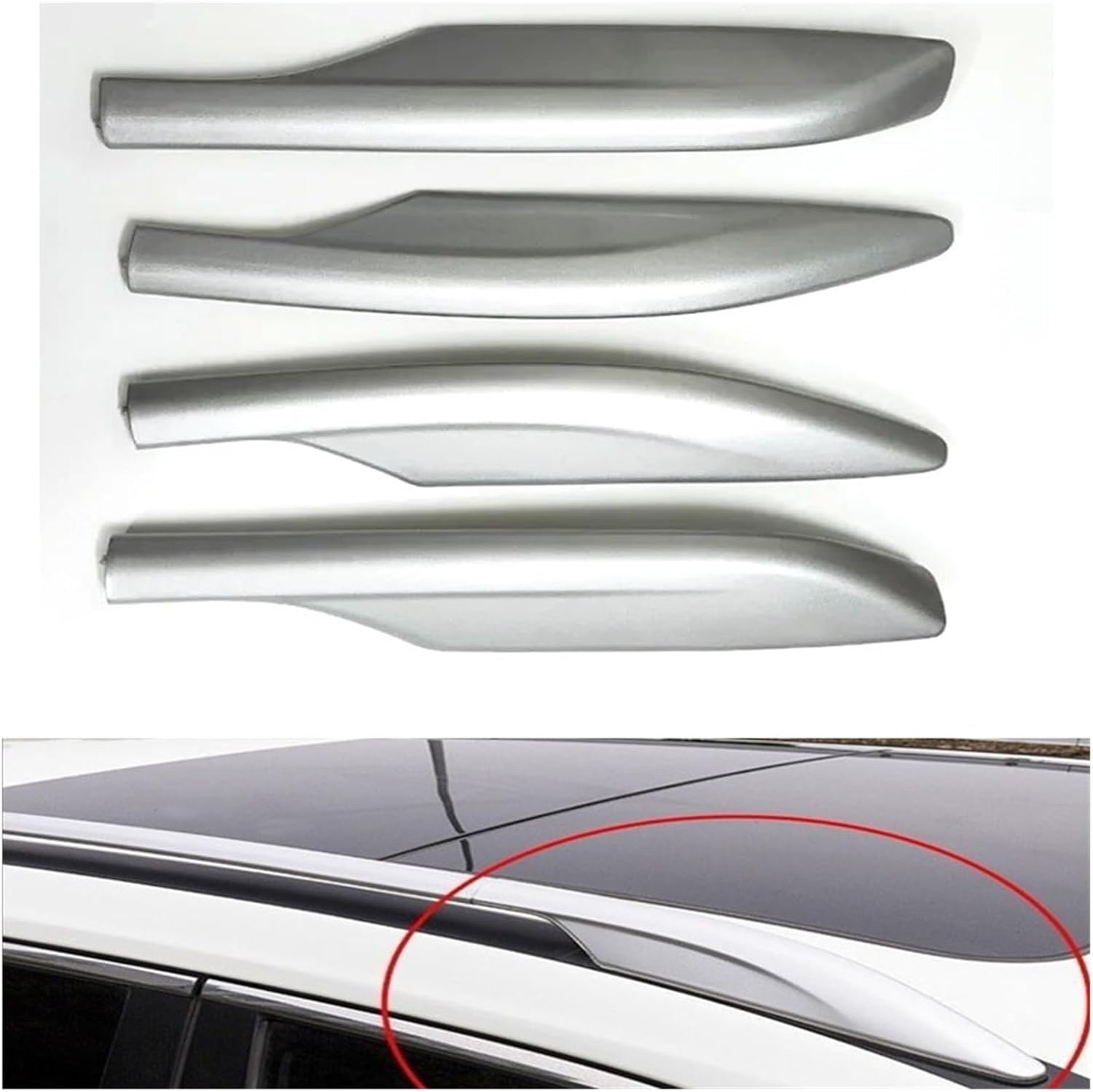 Car Silver Roof Rack Luggage Rack Bar Rail End Cover Shell Cap Trim Compatible For NISSAN X-TRAIL X Trail Compatible For Rogue T32 2014-2021(Front Right)