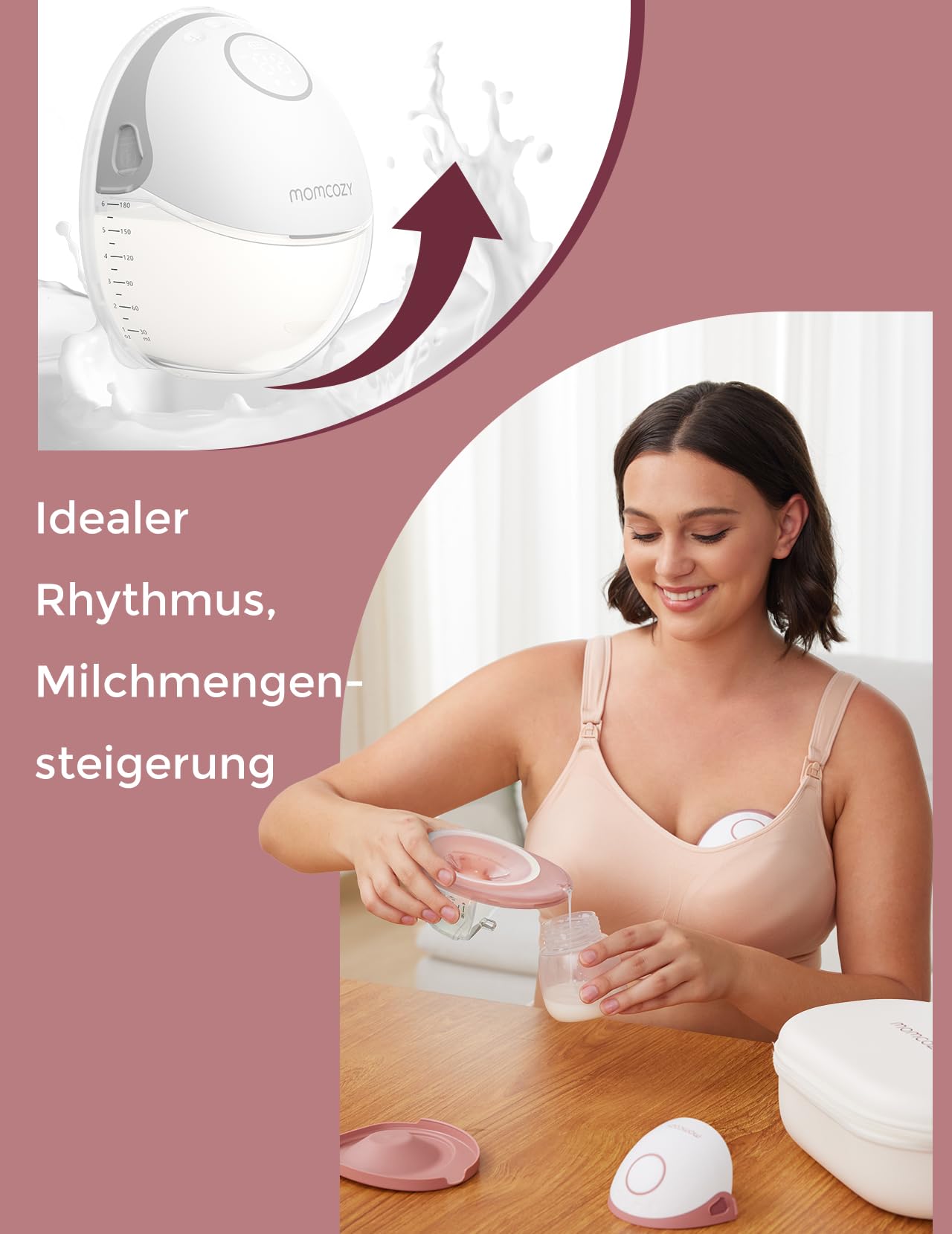 Momcozy M6 Mobile Style Milchpumpe Elektrische, handsfree 1 Pack Rot | tragbare Brustpumpen DoubleFit-Flansch, mehr Passform und Diskretion mit 3 Modi und 9 Stufen 24 mm Brusthaube